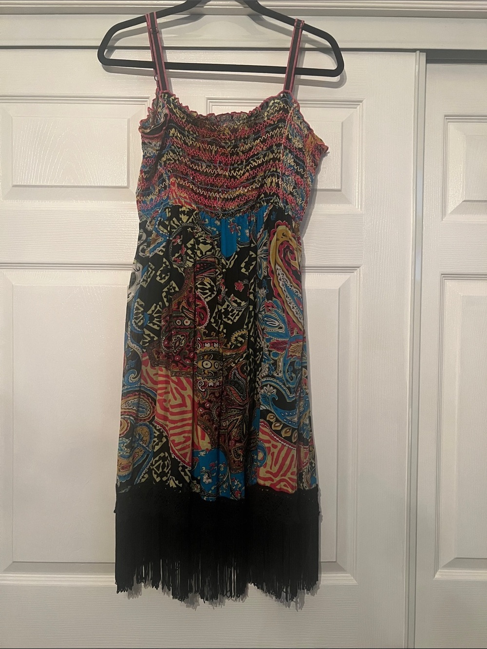 Sugarlips Multicolor Paisley Fringe Mini Dress - Black, Blue, Red, Yellow
